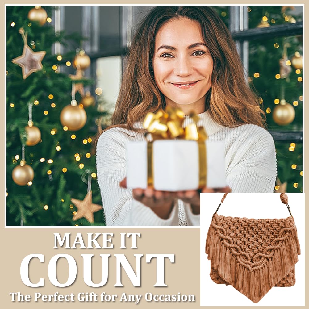 INFUNLY DIY Macrame Bag Kit for Adults Beginners Macrame Handmade Woven Bags with Tassels Bohemian Knotting Handbag Macrame Kit Crochet Bag Kit with Video Instruction for Women Holiday Beach Decor
