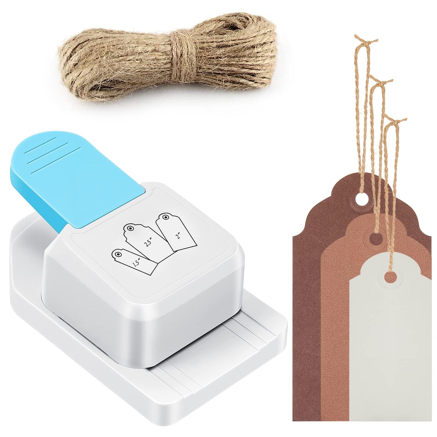Lewtemi 3 in 1 Craft Tag Punch Gift Paper Small Hole Punch for Tag Scrapbooking Supplies 1.5/2/ 2.5 Inches Craft Puncher with Rope for Paper Crafting Scrapbooking Cards DIY Arts(Round Style)