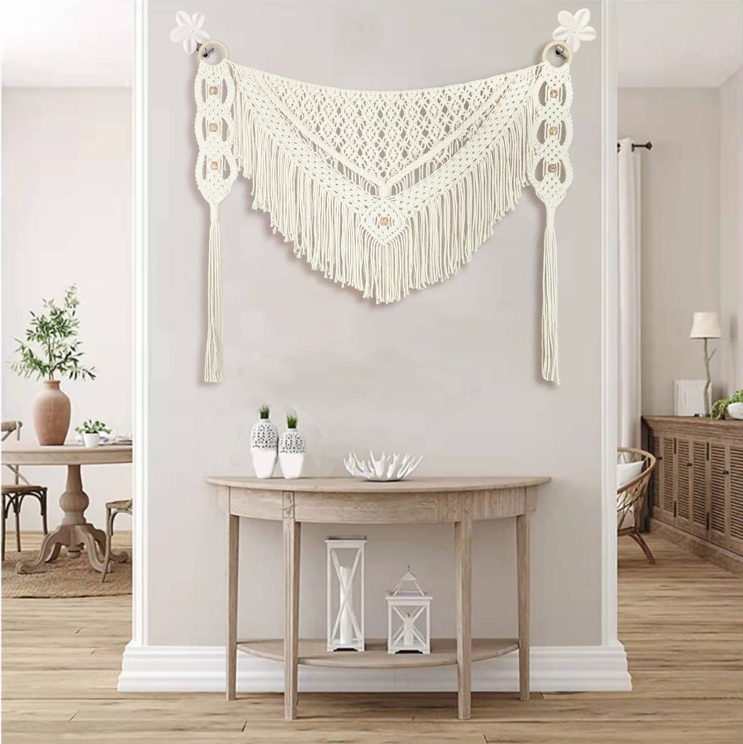 kiido Large Macrame Wall Hanging Boho Tapestry Curtain Fringe Woven Bohemian Wall Decor Home Decoration for Apartment Bedroom Living Room Gallery Baby Nursery-Blossom 35.4" W X 26" H