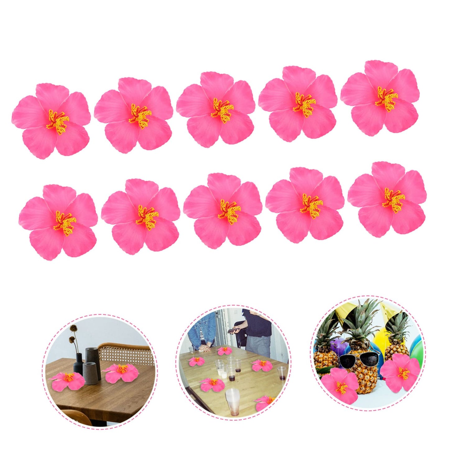 Garneck 10 Pieces Artificial Hibiscus Flower Faux Tropical Flowers Pink Fake Hibiscus Flowers Vivid Plumeria for Hawaii Luau Summer Tableto Party Supplies Diy Decoration