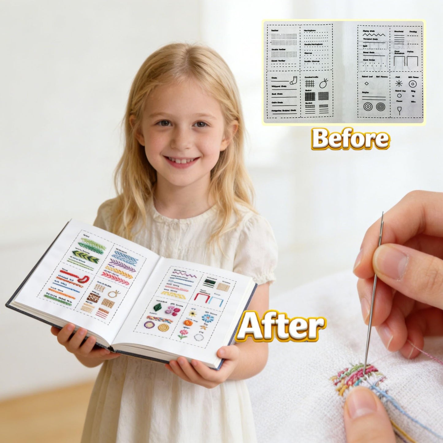 2026 Upgraded Embroidery Kit for Beginners, Embroidery Stitch Book Kit, Embroidery Book of Stitches & Sewing Kit, Portable All Scenario Cross Stitch Kits Easter Basket Stuffers for Teens Toddler