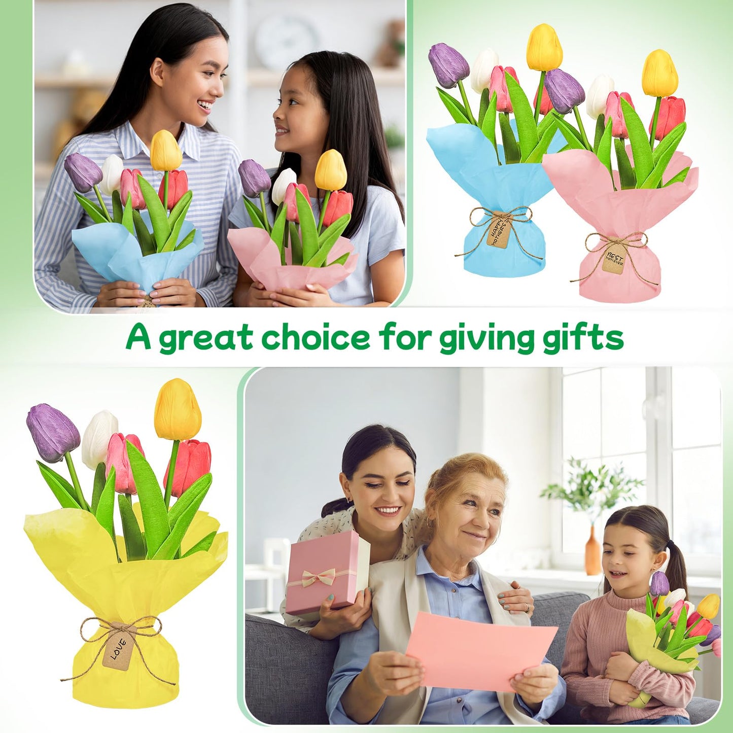 Cinrobiye 6 Set End of School Year Tulip DIY Bouquet Kit Last Day of School Teacher Appreciation Gift Artificial Flower Craft Set with Wrapping Paper Cards Spring Table Centerpieces Decor