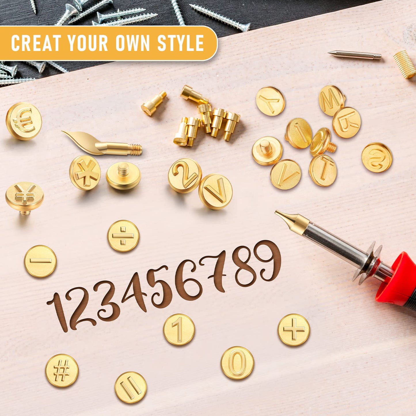 Mixweer 56 Pcs Wood Burning Letters and Numbers Wood Burning Tools with Letter Stamps and Number Tips Symbols for Wooden Burner Craft DIY Embossing Carving