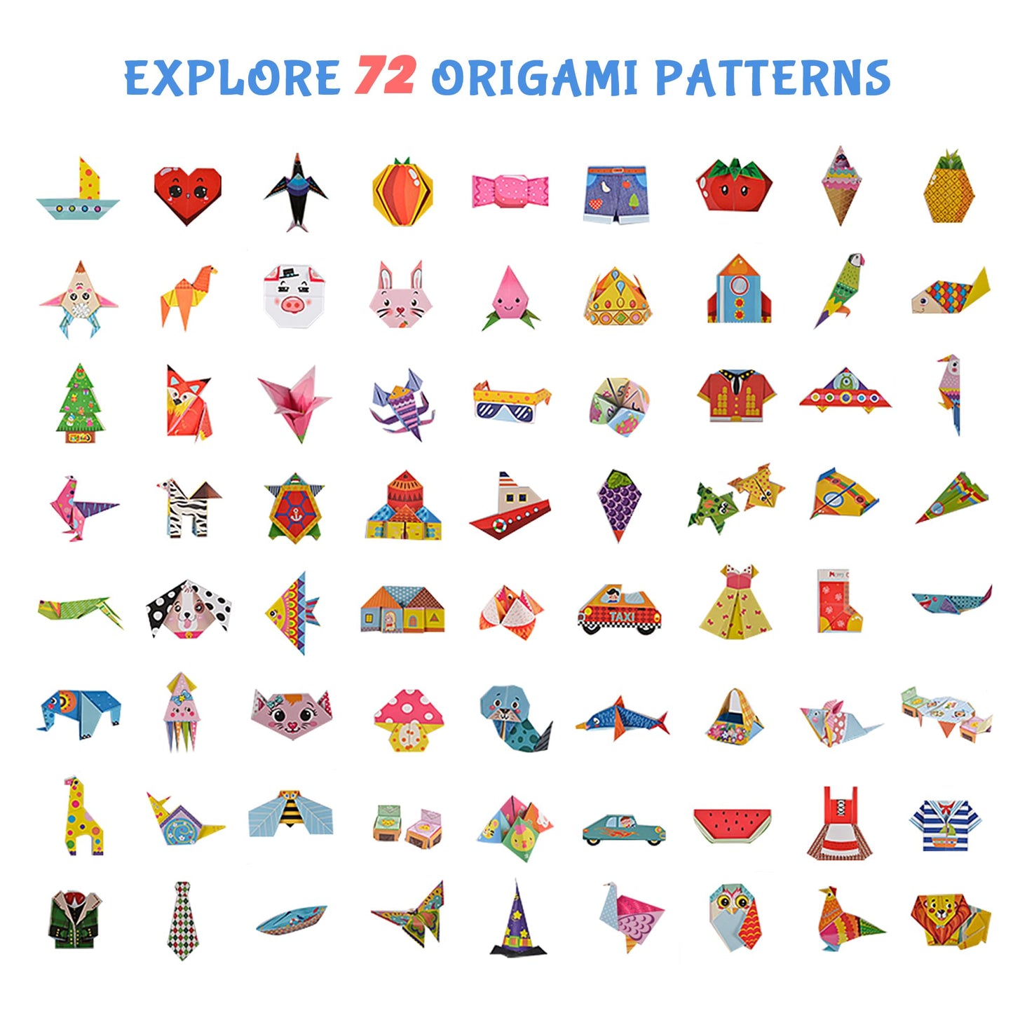 Origami Kit for Kids Ages 5-16, 212 Sheets with 72 Patterns & Instruction Book | Origami Paper Kit for Beginners & Advanced | Arts & Crafts Toys for Girls & Boys Ages 8-12 | Birthday & Christmas Gifts