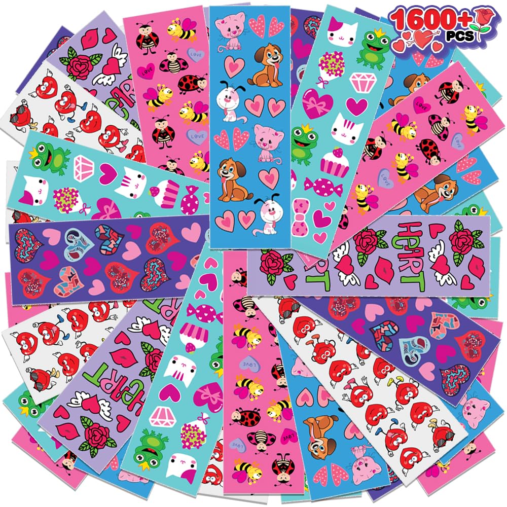 ArtCreativity 1600 Valentines Stickers for Kids, with 100 Sticker Sheets, Holiday Stickers and Treats Assortment, Valentines Party Favors for Boys, Girls, and Toddlers, Gift for Kids Ages 3 4 5 6 7 8