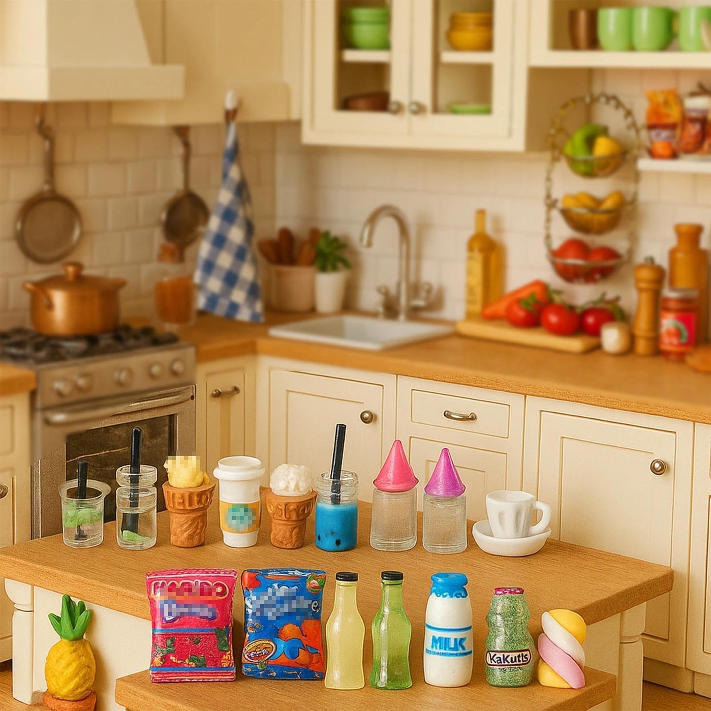 HKLMRO 150Pcs Miniature Food Drink Bottles Adults Dollhouse Soda Pop Cans Pretend Play Kitchen Cooking Game Party Accessories Toys Hamburger Cake Ice Cream Pizza Bread Tableware Doll House Landscape