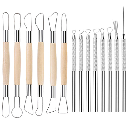 Tovotum 14PCS Ceramic Pottery Clay Ribbon Sculpting Tool Set with Feather Wire Texture and Needle Detail Tools for Carving Modeling