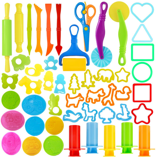 LCY WEDSHI Dough Tool Set, 49 Pcs Dough Tools Sets for Kids Ages 4-8, Dough Accessories Includes Animal Molds, Cutters Roller, Rolling Pins, Safety Scissors, Plastic Knife