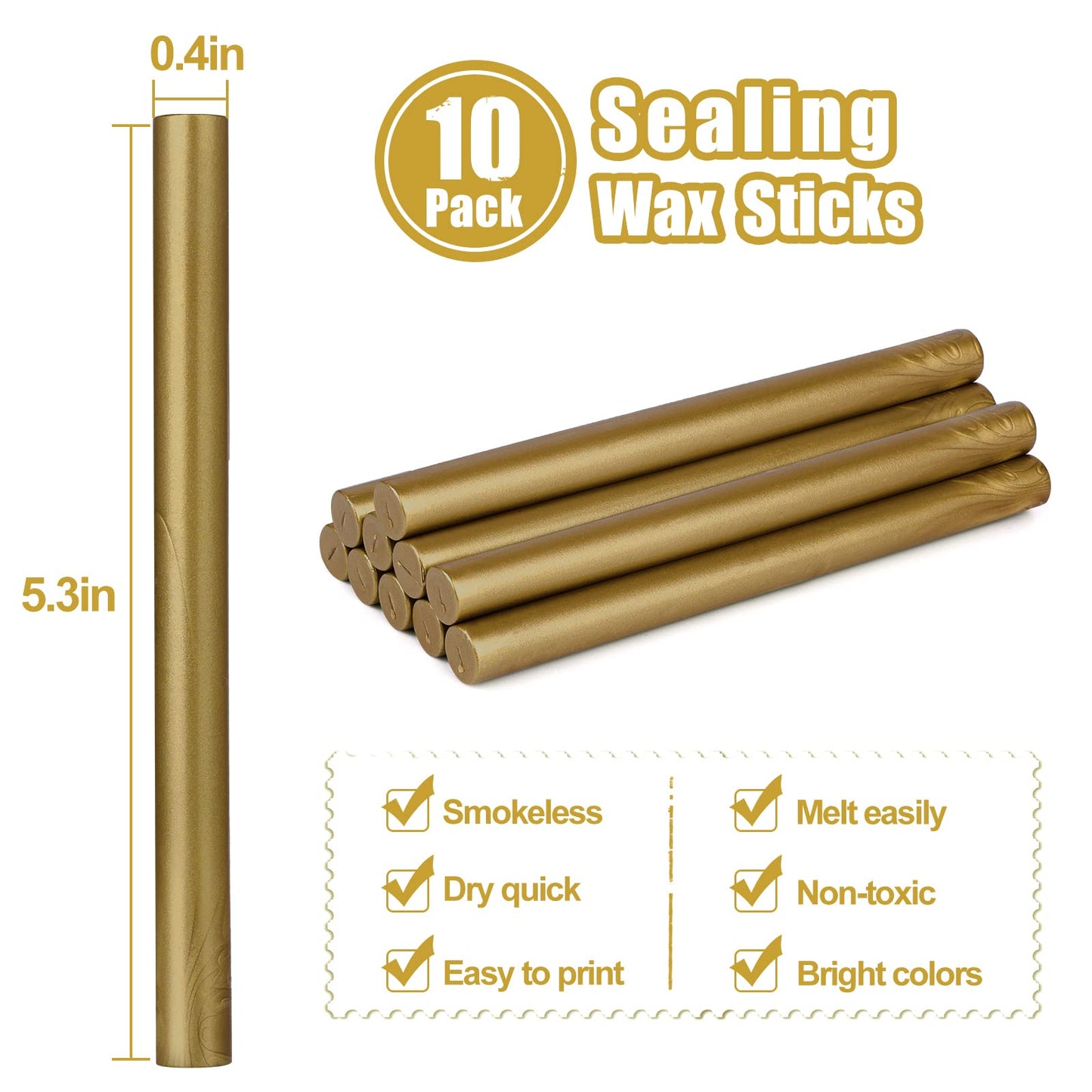 SHOWIN Gun Glue Sealing Wax Sticks for Wax Seal Stamp - Metallic Antique Gold, Great for Wedding Invitations, Cards Envelopes, Snail Mails, Wine Packages, Christmas Gift Ideas, Pack of 10