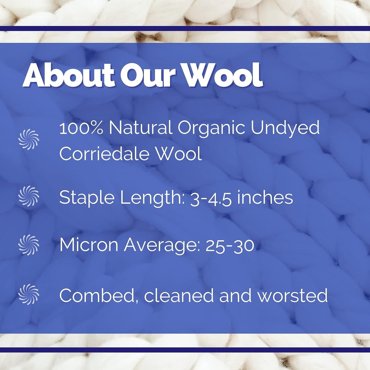 Revolution Fibers Corriedale Wool Roving 1 lb (16 Ounces) for Spinning | Soft Chunky Jumbo Yarn for Arm Knitting Blanket |100% Natural Undyed (Off-White) Wool Yarn Bulk, Felting Core, Carded Stuffing