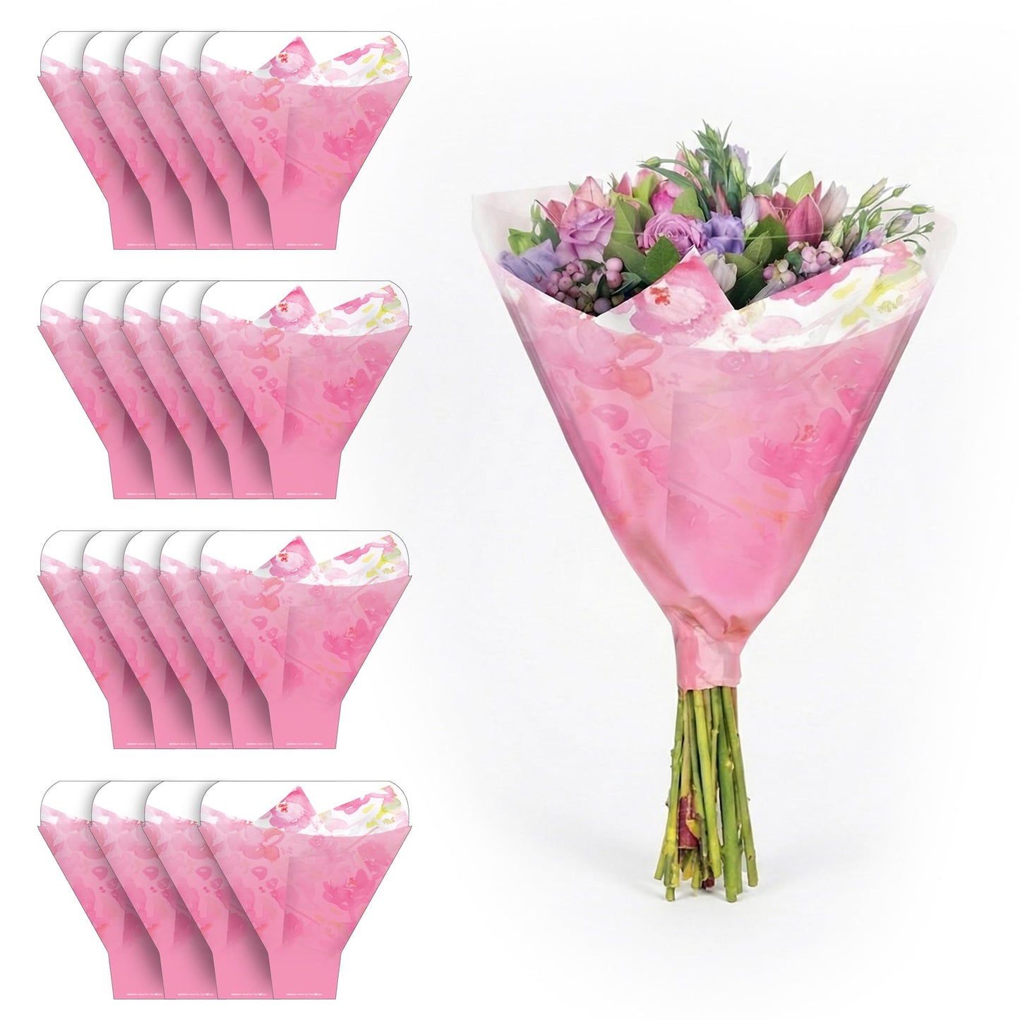 the florist Supply Magnolia Sleeves 20 Pack 17.3 x 17.1 x 4.9 Inch Waterproof Flower Bouquet Sleeves, Flower Bouquet Bags, Plastic Floral Sleeves, Gift-Ready for Wedding, Birthday - Pink