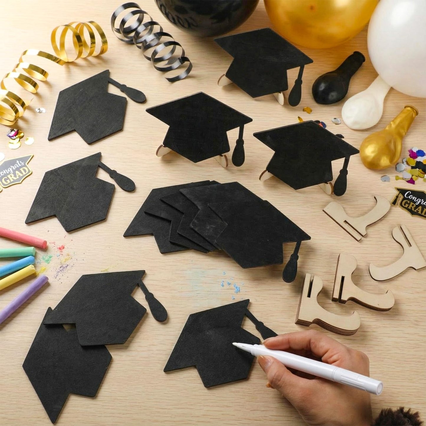 Eaasty 20 Pcs Mini Chalkboard Signs Graduation Party Food Labels for Party Buffet with Stand Wooden Erasable Reusable Blackboard Food Catering Supplies Display for Graduation Table Setting Name