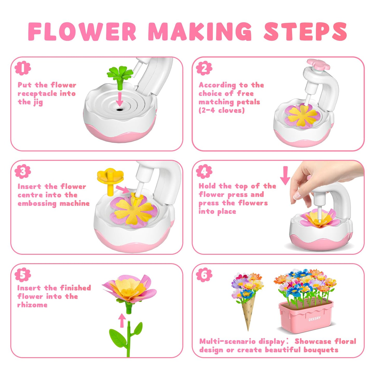 Deesry Craft Kits for Kids Ages 4-8, DIY Arts and Christmas Crafts for Kids, Fabric Flower Bouquets Toys with Storable Box, Flower Making Toy, Birthday Gifts for 4 5 6 7 8 Years Toddler Girl Toys
