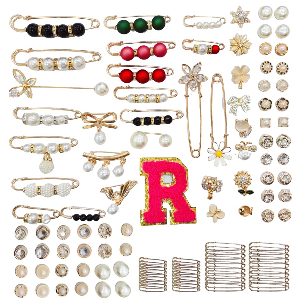 SAPPHIYOO 100Pcs DIY Brooches and Pins Junk Socks Kit, Hat Pins for Women Accessories Clothes, Shoe Charms for Sneakers,Charms Bulk with Letters (R)