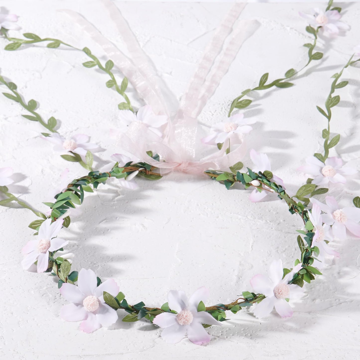 KorViSHOW Fairy Pink Flower Headpiece, Artificial Boho Daisy Floral Headband, Forest Woodland Vine Flower Crown for Women Bridal Wedding Renaissance Party Cosplay Costume Hair Accessories
