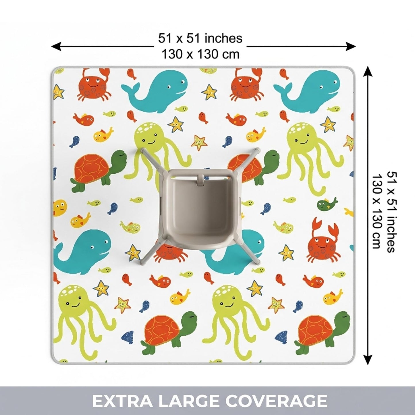 Splat Mat for Under Highchair/Arts/Crafts, WOMUMON Baby Reusable Waterproof Anti-Slip Floor Splash Mat, Portable Play Mat and Table Cover (51", Seaworld)