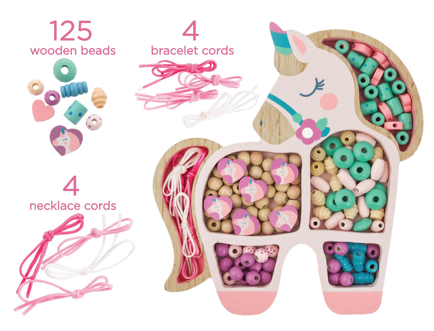 Stephen Joseph, Jewelry Making Kit for Girls Ages 3–8, Wooden Beads, DIY Bracelet Necklace Kit, Friendship Bracelet Gift, Arts & Crafts, 125 Beads, Toddler Gift with Reusable Storage Tray, Leopard