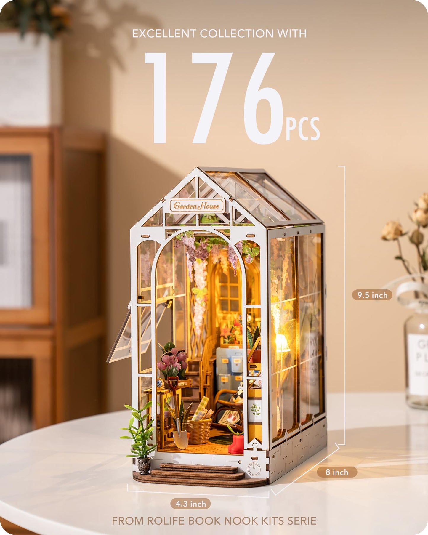 Rolife DIY Book Nook Kit Garden House, DIY Miniature Booknook Kit 3D Creative Decorative Bookend Bookshelf Insert 3D Puzzle for Adults, Halloween/Christmas Decorations/Gifts for Adults (Garden House)