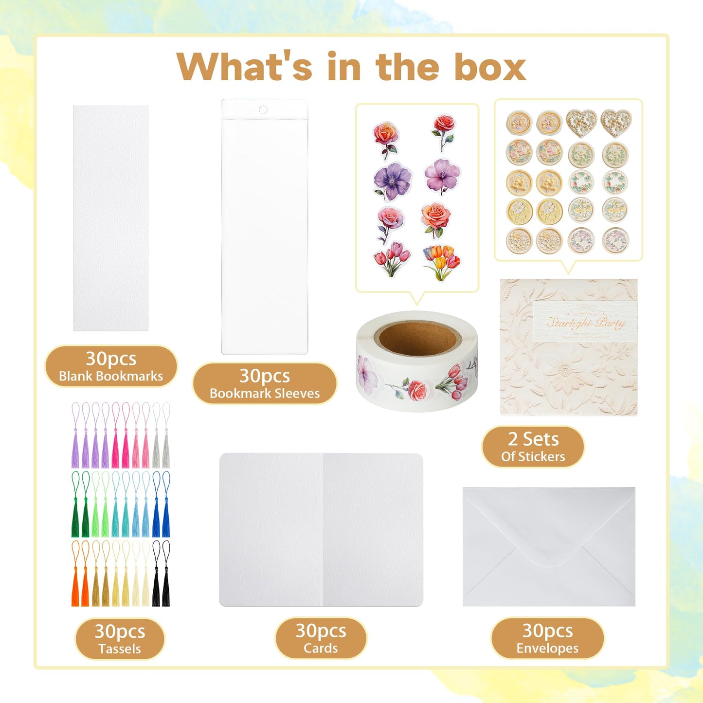 152 PCS Blank Watercolor Cards & Bookmarks Kit, 140lb/300gsm Cotton Paper, 30 Sets 4"x6" Cards with Envelopes, 30 Bookmark Sets with Sleeves, Tassels & Stickers for DIY Greeting Card & Craft Projects