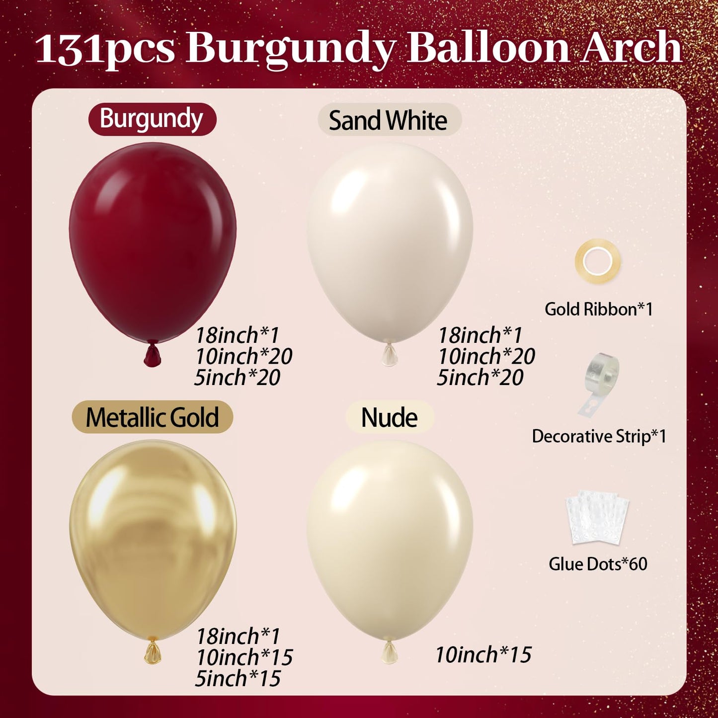 Burgundy Balloon Garland Arch Kit with Burgundy Maroon Sand White Metallic Gold Nude Balloons for Maroon and Gold Graduation Bridal Shower Party Birthday Decorations
