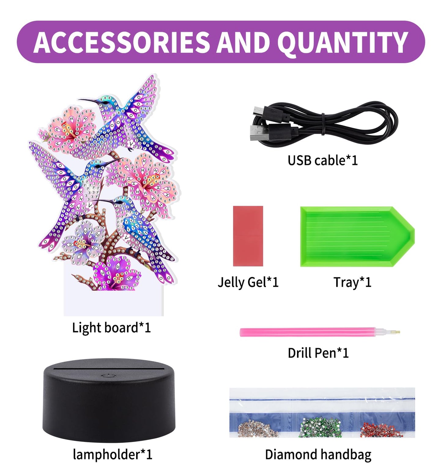 ALKALO Diamond Painting Night Light, Diamond Painting Kits for Adults Desktop Ornaments for Table Diamond Art Accessories for Adult Beginner Touch Lamp for Bedrooms Living Room-Birds