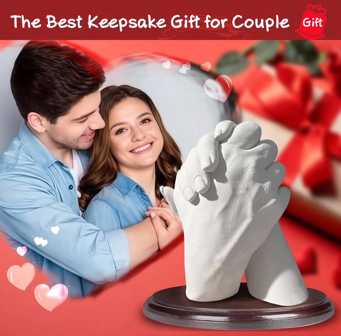 PewinGo Hand Casting Kit Couples with Wood Display Base & Practice Kit, Original Anniversary Engagement Birthday DIY Gifts Her & Him, Keepsake Sculpture Boyfriend Girlfriend Wedding Bridal Shower