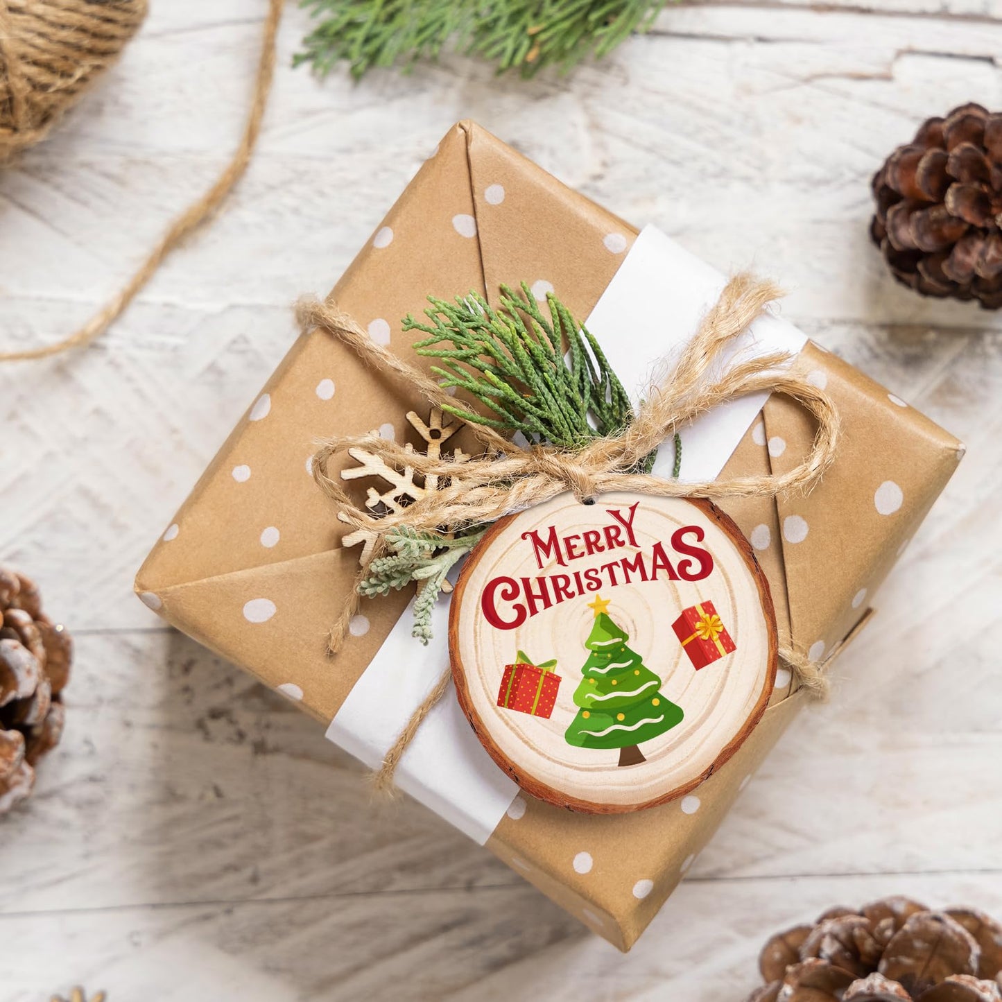 Max Fun Natural Wood Slices 30PCS 3.1-3.5'' Crafts DIY Wooden Christmas Ornaments Unfinished Predrilled Round Wood Circles for Arts and Crafts Centerpieces Holiday Hanging Decorations