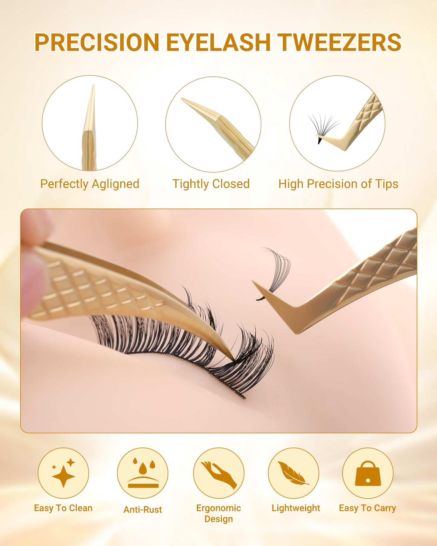 NAGARAKU Eyelash Tweezers Set, 5 PCS Precision Micro Fiber Tip Tweezer for Lash Extensions Antistatic Anti-Slip Straight and Curved Pinzas AG-03/AG-05/AG-07/AG-08/AG-09 with Box For Lash Artists