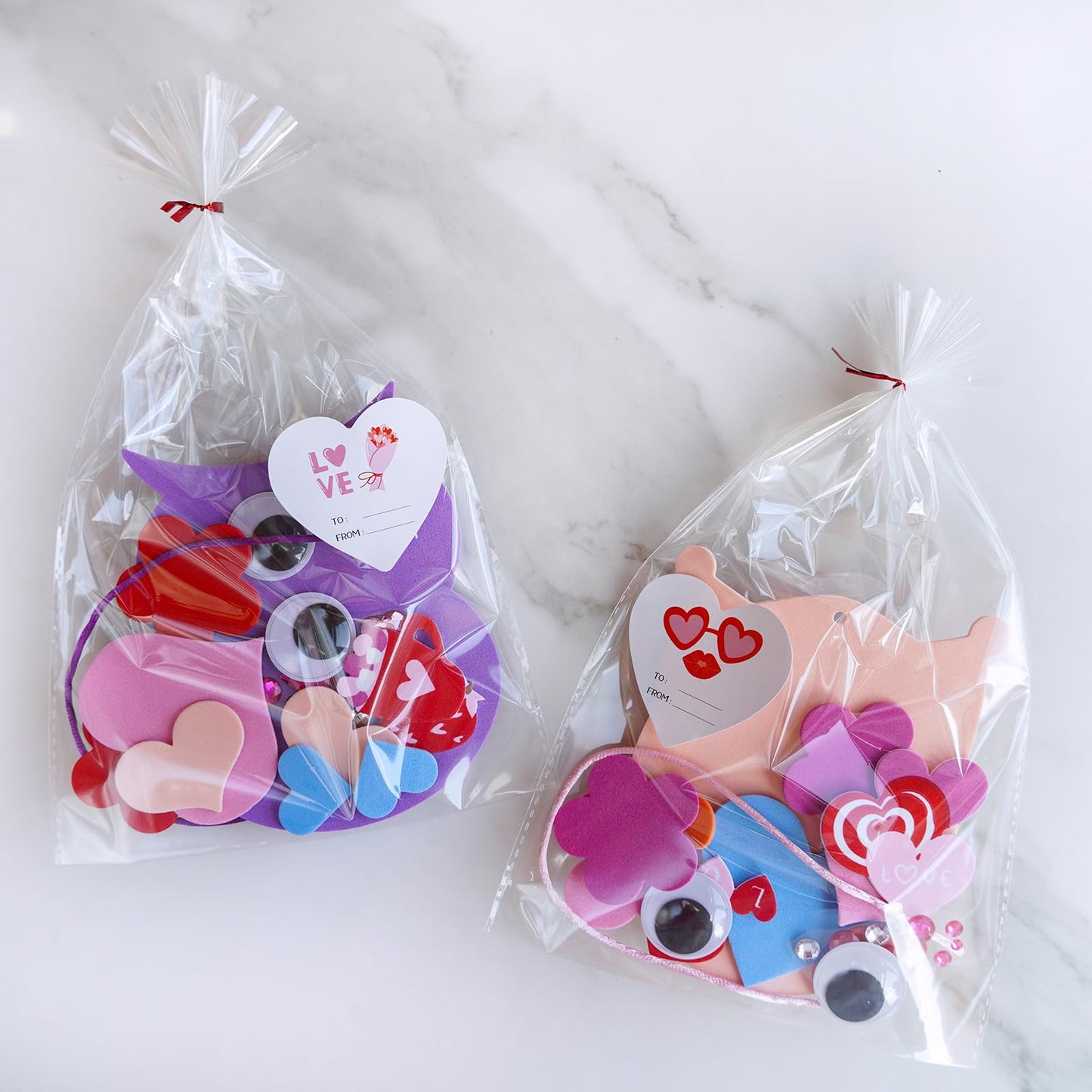 Winlyn 24 Sets Valentine's Day Craft Kits Heart Crafts DIY Owl Ornaments Decorations Art Sets Foam Owl Heart Stickers for Kids Party Classroom Activities Gift Exchange