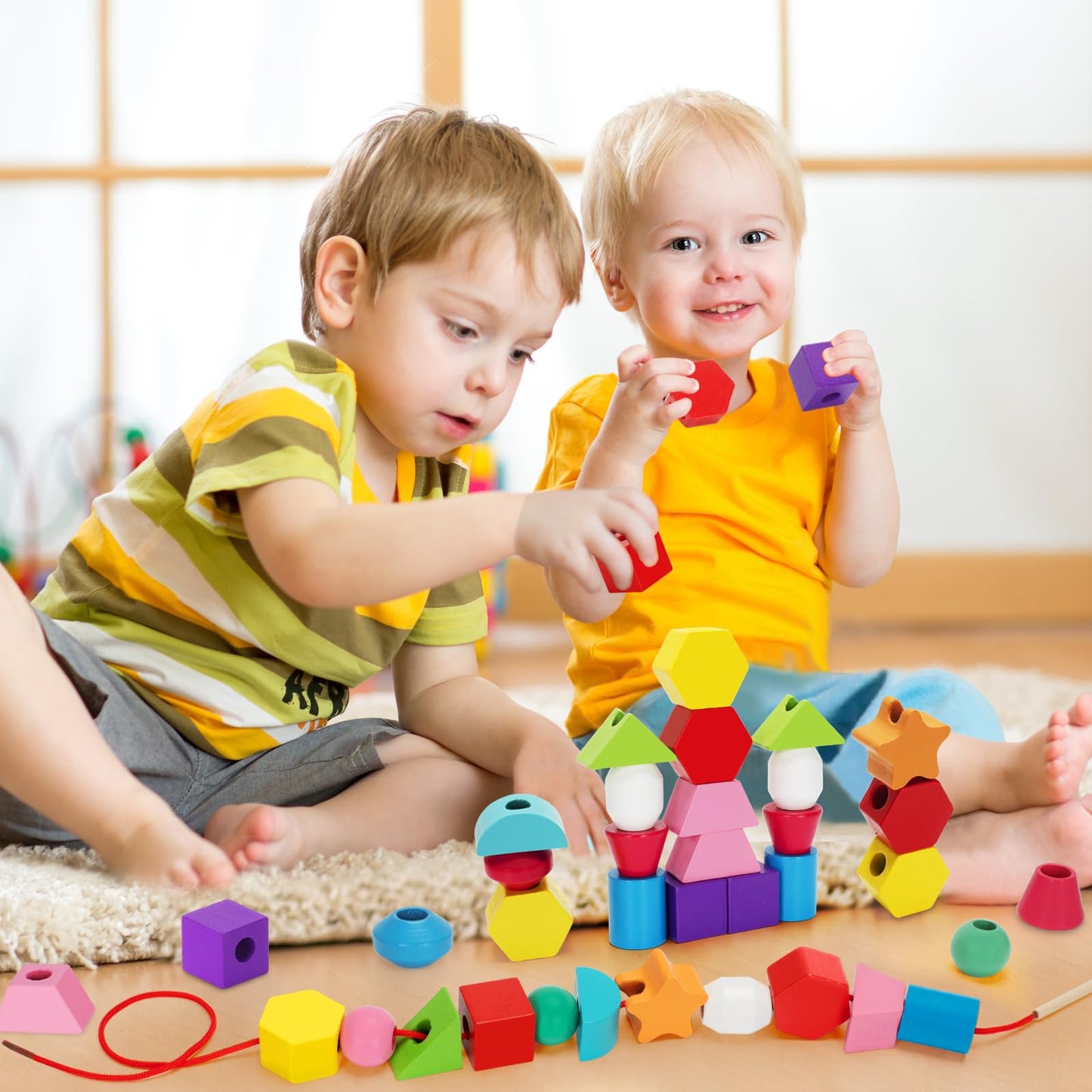 TooyBing Montessori Wooden Lacing Beads Toys for 3 4 Year Old Toddler Kids, Sequencing & Stacking Block Toy with Storage Box, STEM Preschool Learning Toys, Christmas Birthday Gifts for Boys Girls