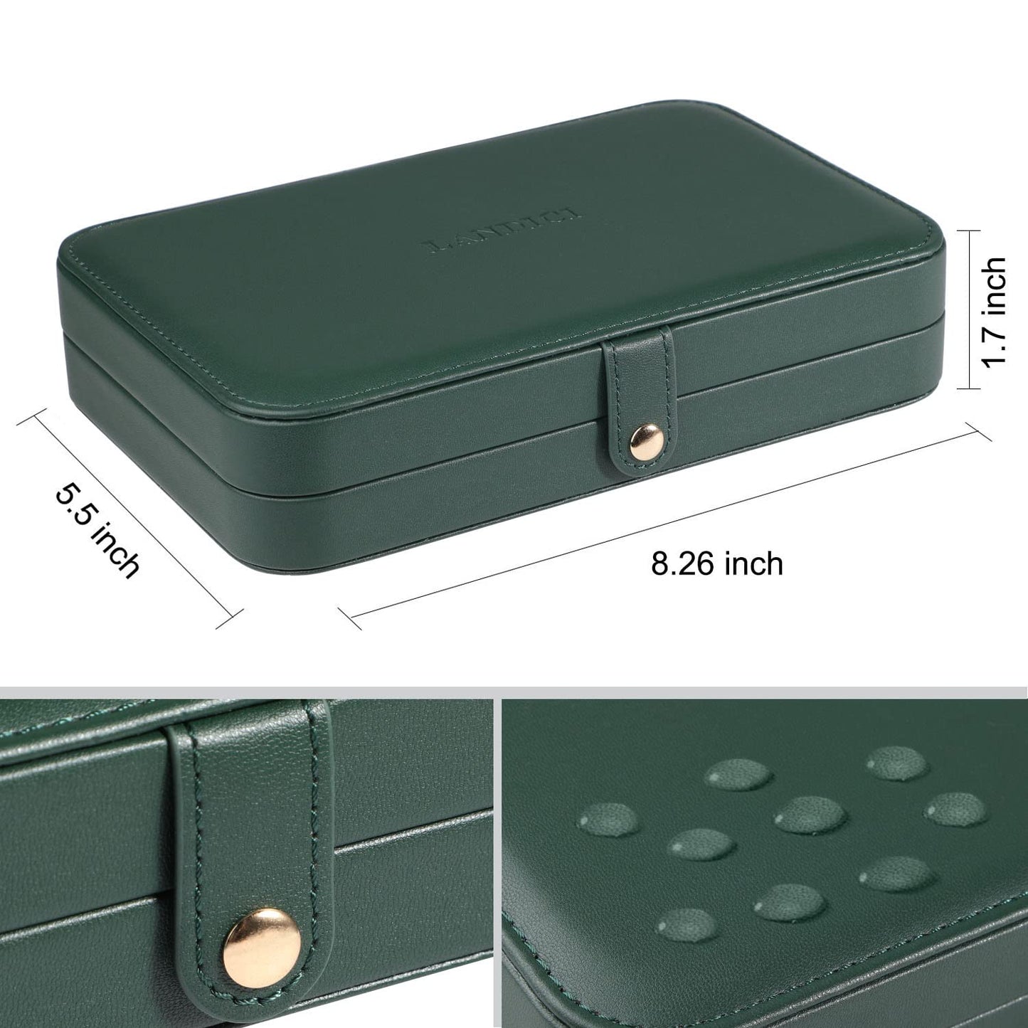 LANDICI Small Jewelry Box for Women Girls, PU Leather Travel Jewelry Organizer Case, Jewellery Storage Holder Display for Ring Earrings Necklace Bracelet Bangle Watch Men Kids Gift, Blackish Green