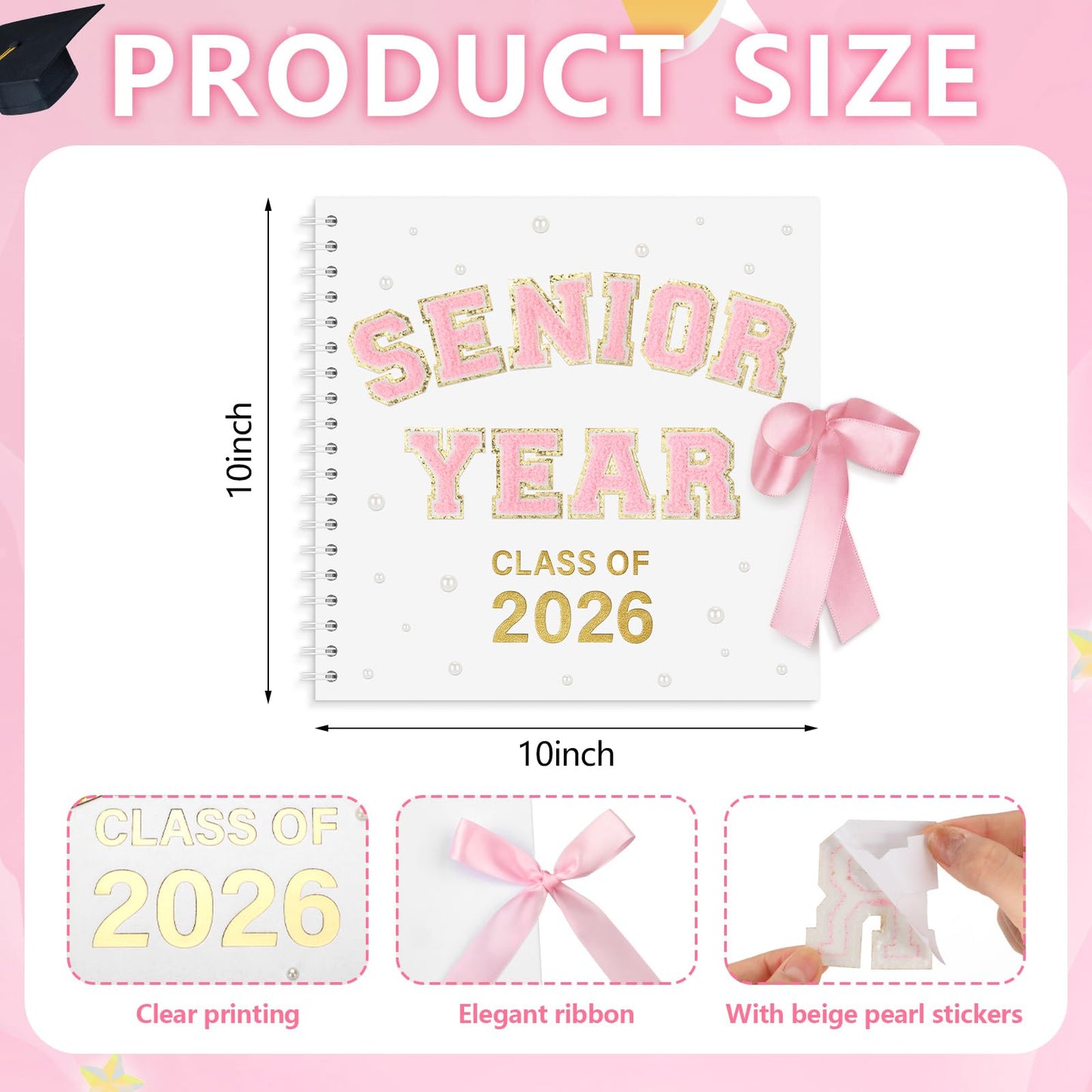 Tenceur Senior 2026 Graduation Scrapbook Kit 10 x 10 Inch Class of 2026 DIY Memory Photo Book with Letter Stickers Graduation Gift for Senior 2026 Students