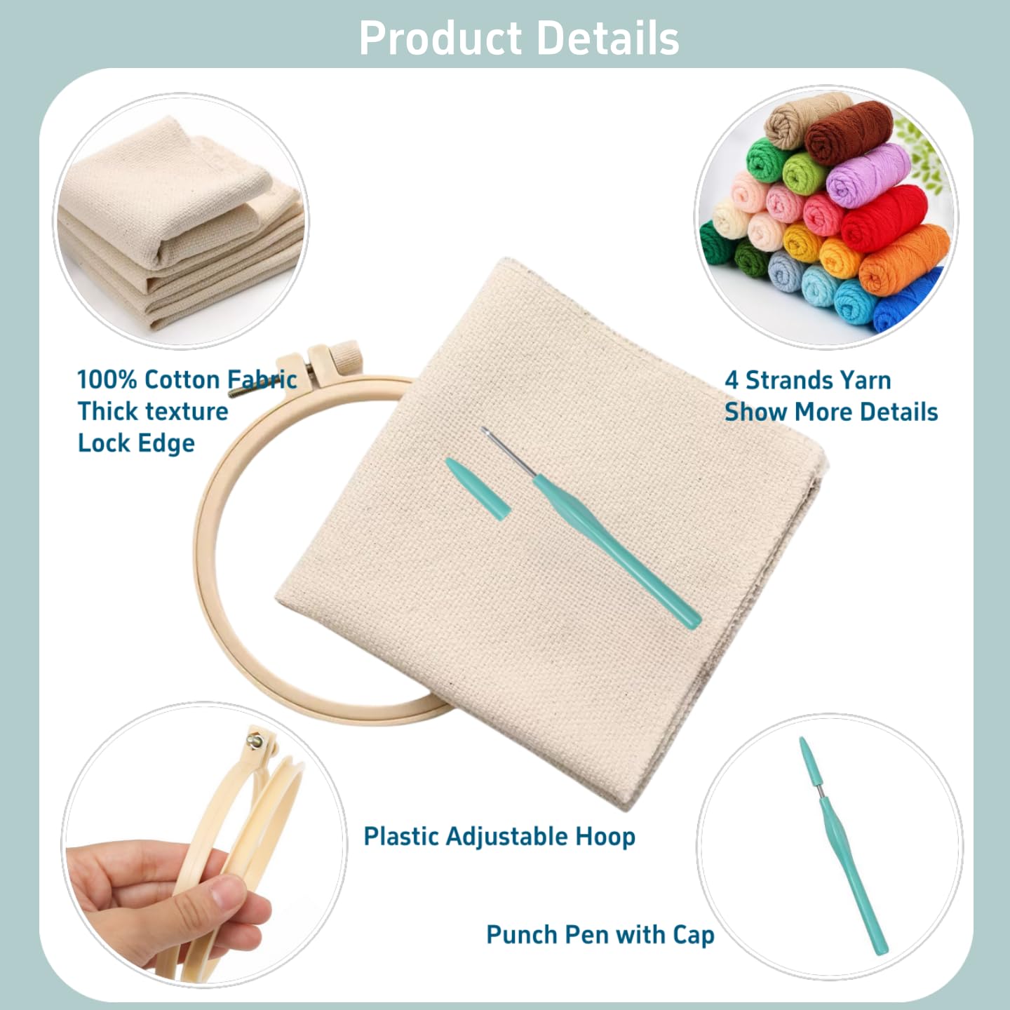 DIY Punch Needle Kits Wild Duck Mallard Portrait Easy for Beginners Embroidery Starter Set with Hoop Stress Relief Craft Hobby and Home Decor 20x20cm