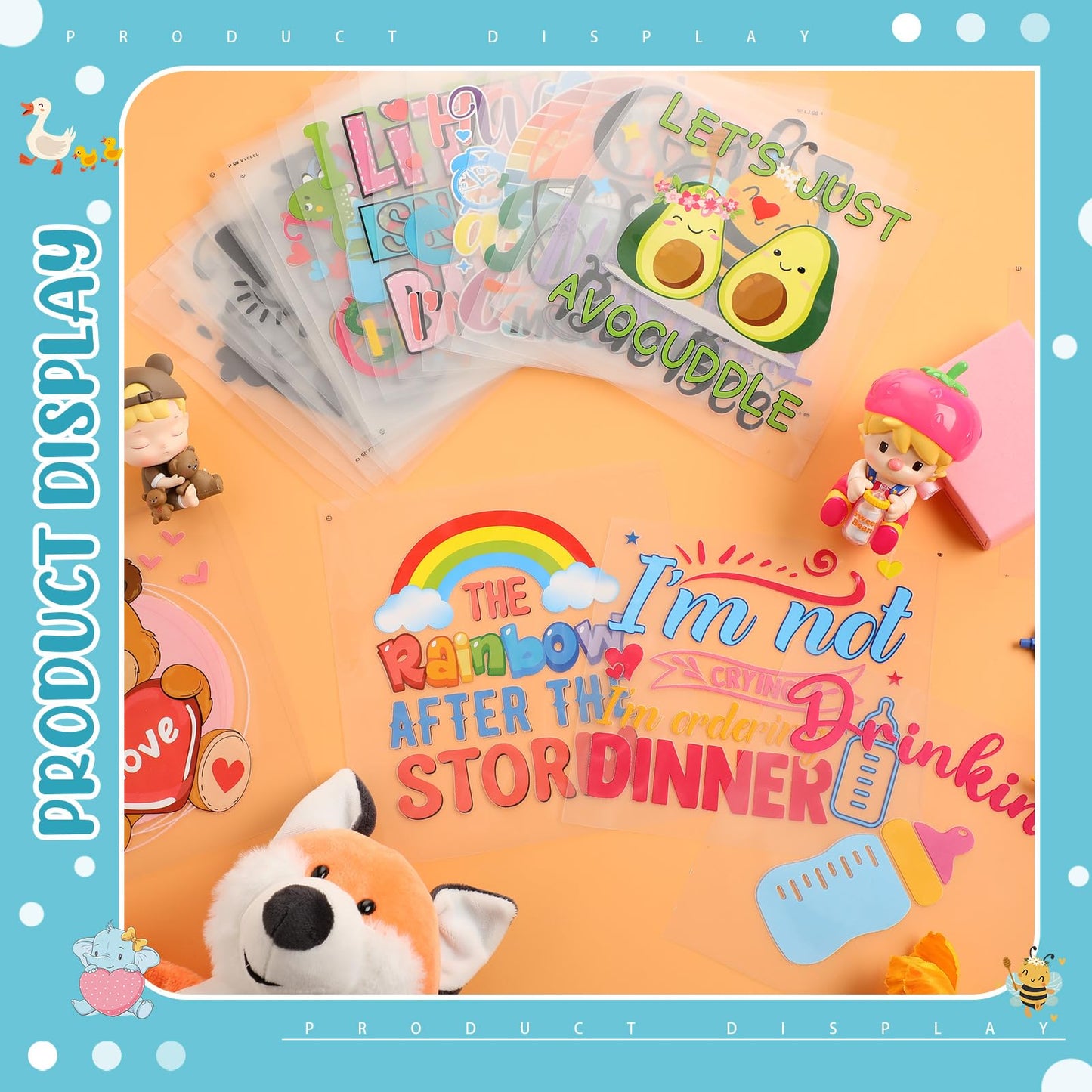 Teling 36 Pcs Iron on Decals Baby Shower Games Iron on Transfers Stickers Patches Baby Bodysuit Making Bibs Decorating Kit Patch Maker for Gender Reveal T Shirt(Cute)