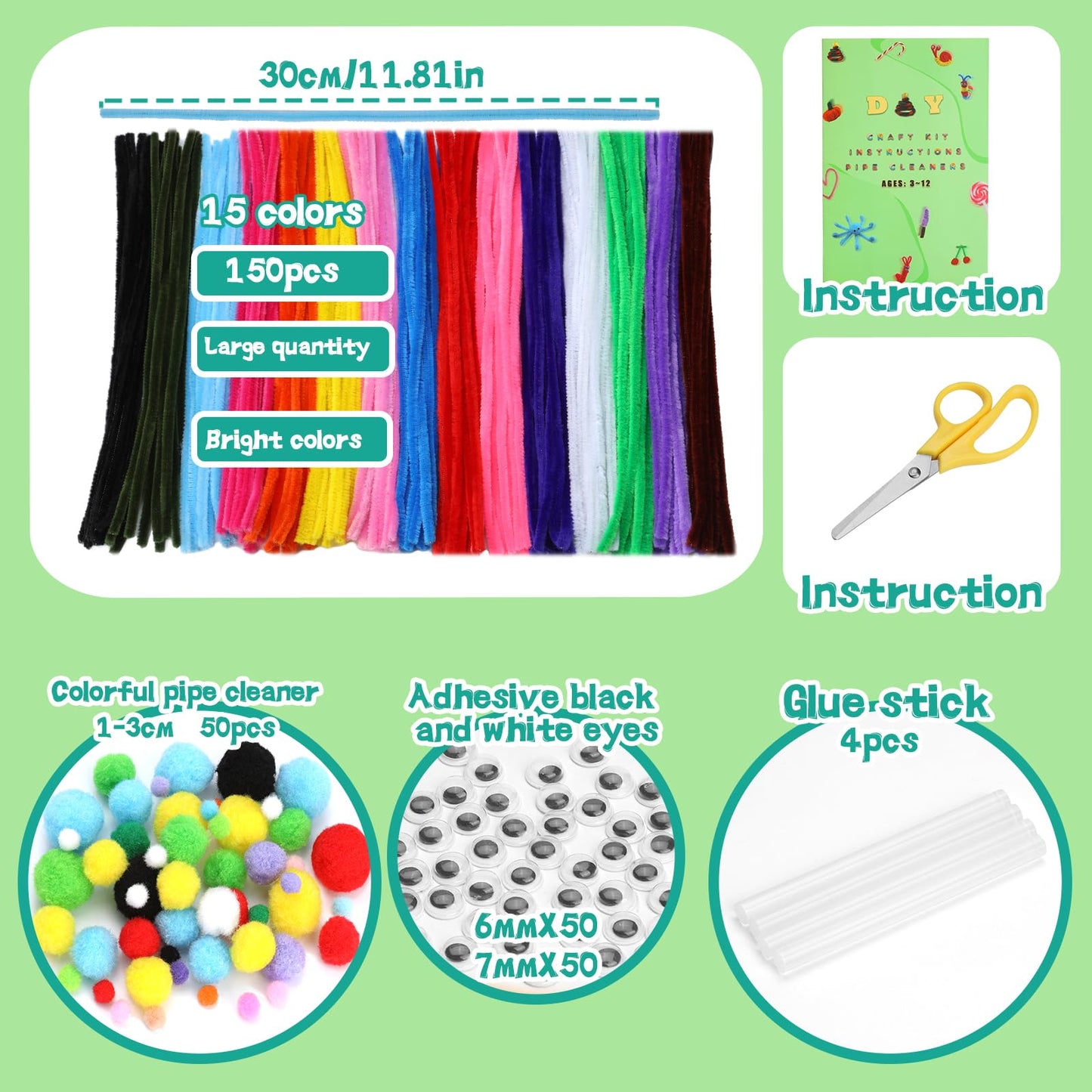 Zlulary Pipe Cleaners Craft, Pipe Cleaners Craft Supplies, Art and Crafts Kit with Instructions Arts Crafts Decorations