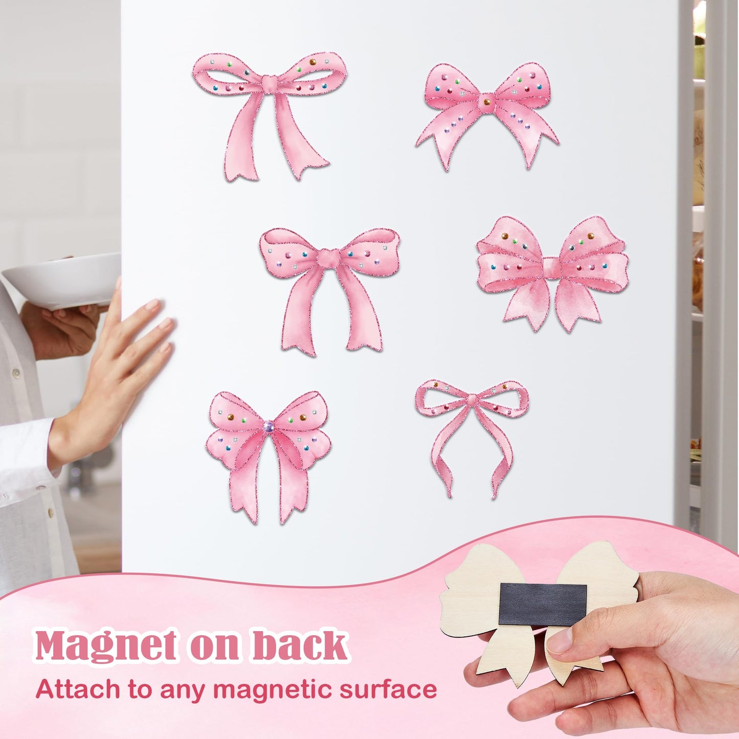 Bafeil 24 Sets Pink Bow Party Favors, DIY Wooden Bows Painting Crafts Kit with Magnets, Coquette Bow Birthday Decorations, Pink Bows Birthday Party Supplies Gifts Goodie Bags Stuffers Prizes