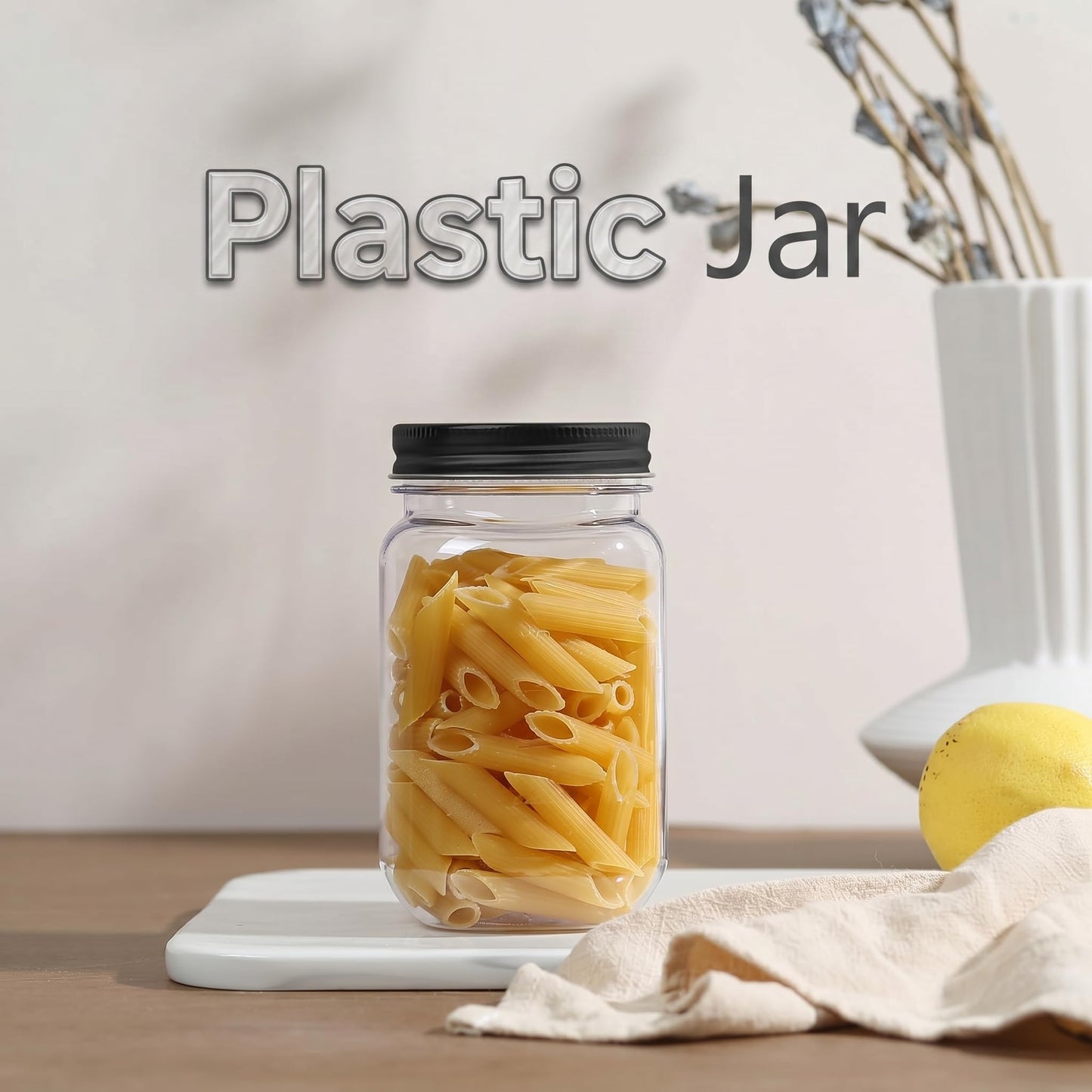 novelinks 16 oz Clear Plastic Jars with Lids, Refillable 16oz Mason Jars with Lids & Storage Containers for Kitchen & Household Use (24 Pack,Black)