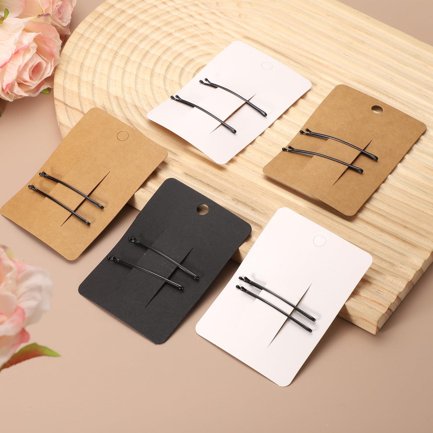 uxcell 100 Pcs Hair Clip Display Cards, Paper Cardboard Hair Bow Holder Jewelry Paper Earring Packaging Cards for Selling Small Business Jewelry Making Hair Barrettes, Brown