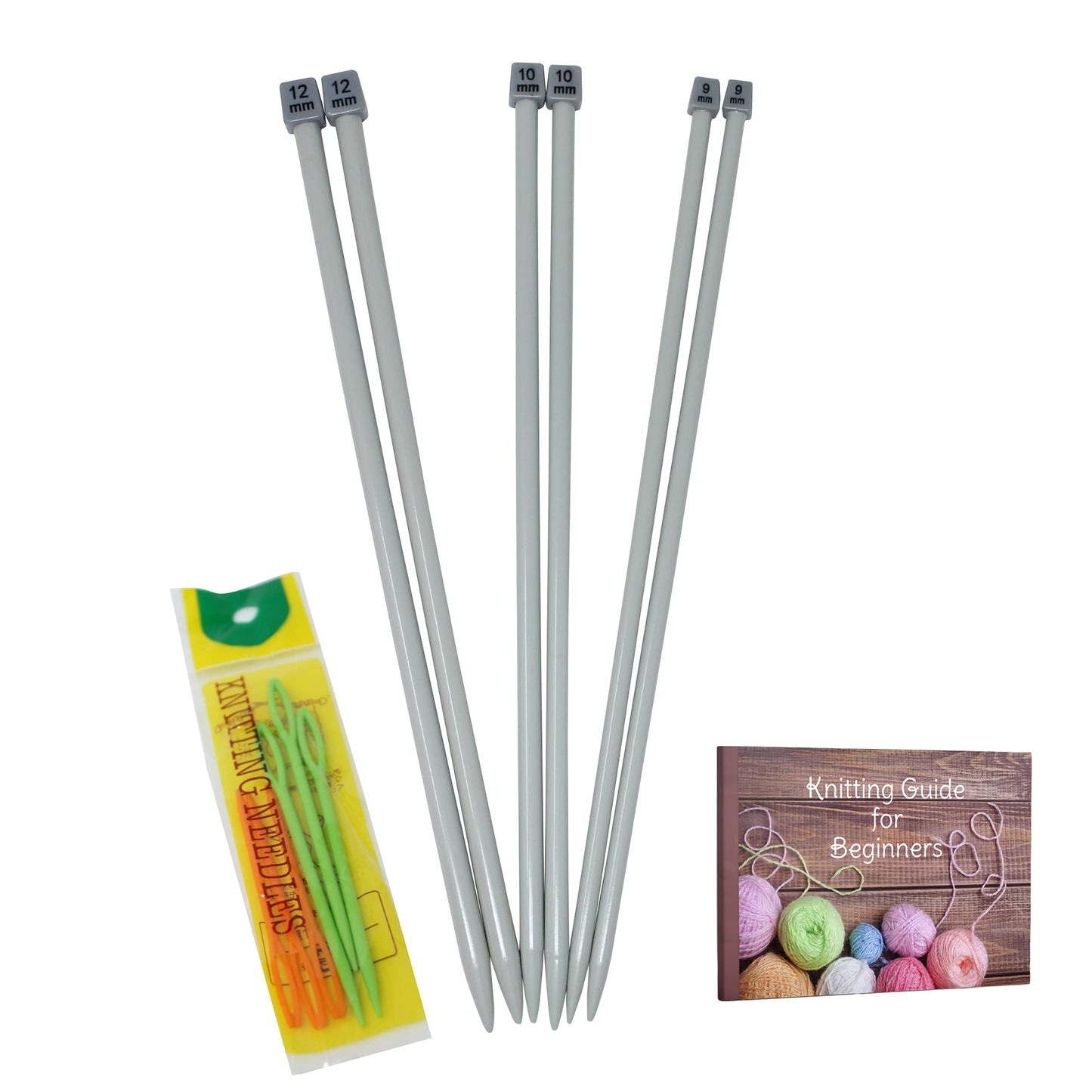 KnitPal 16-Inch (40cm) Aluminum Knitting Needles Set for Blankets - Straight Knitting Needles Set Single Pointed - 3 Pairs, US Sizes: 13/9mm, 15/10mm, 17/12mm - Metal Knitting Needles with eBook