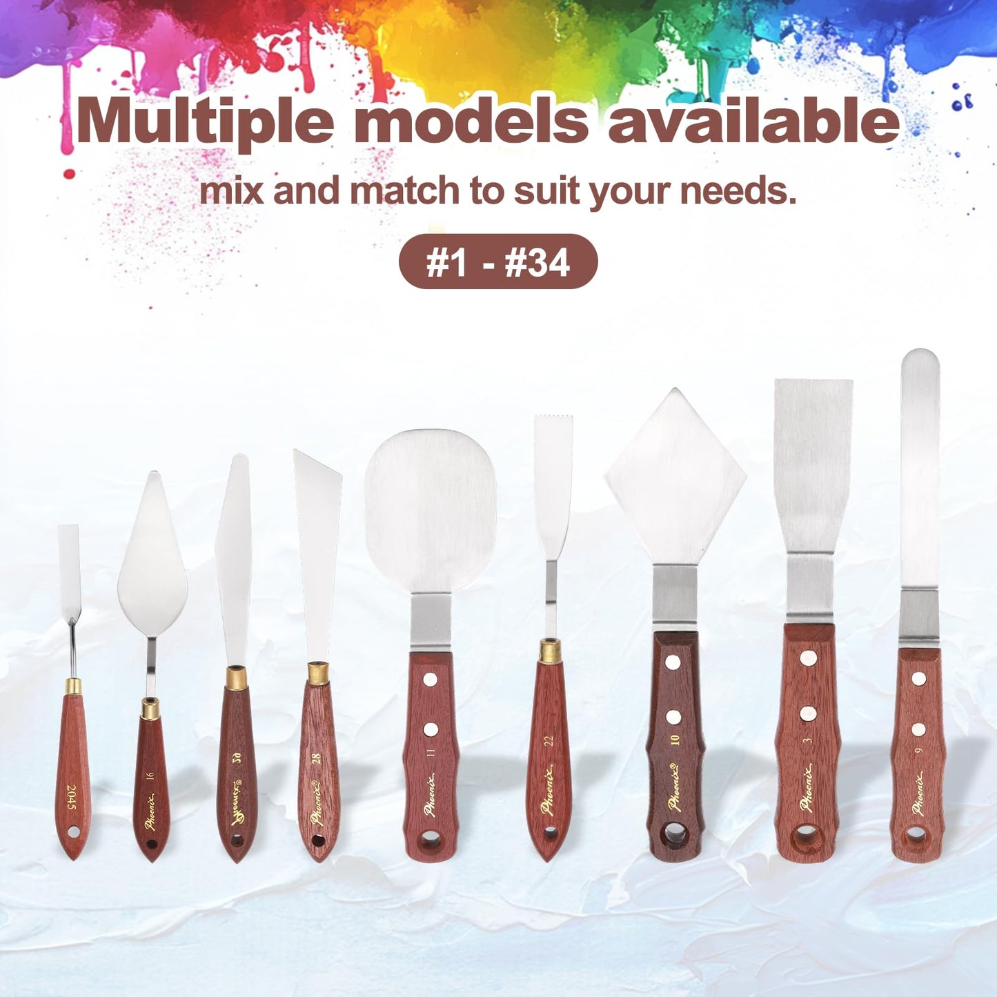 MECCANIXITY 6Pcs Palette Knife, 17.1/16/18.3/18.6/20.5/21.8cm Long Palette Knives with Stainless Steel Flexible Spatula Pallet Knife and Plastic Handle for Scraping, Oil Acrylic Painting