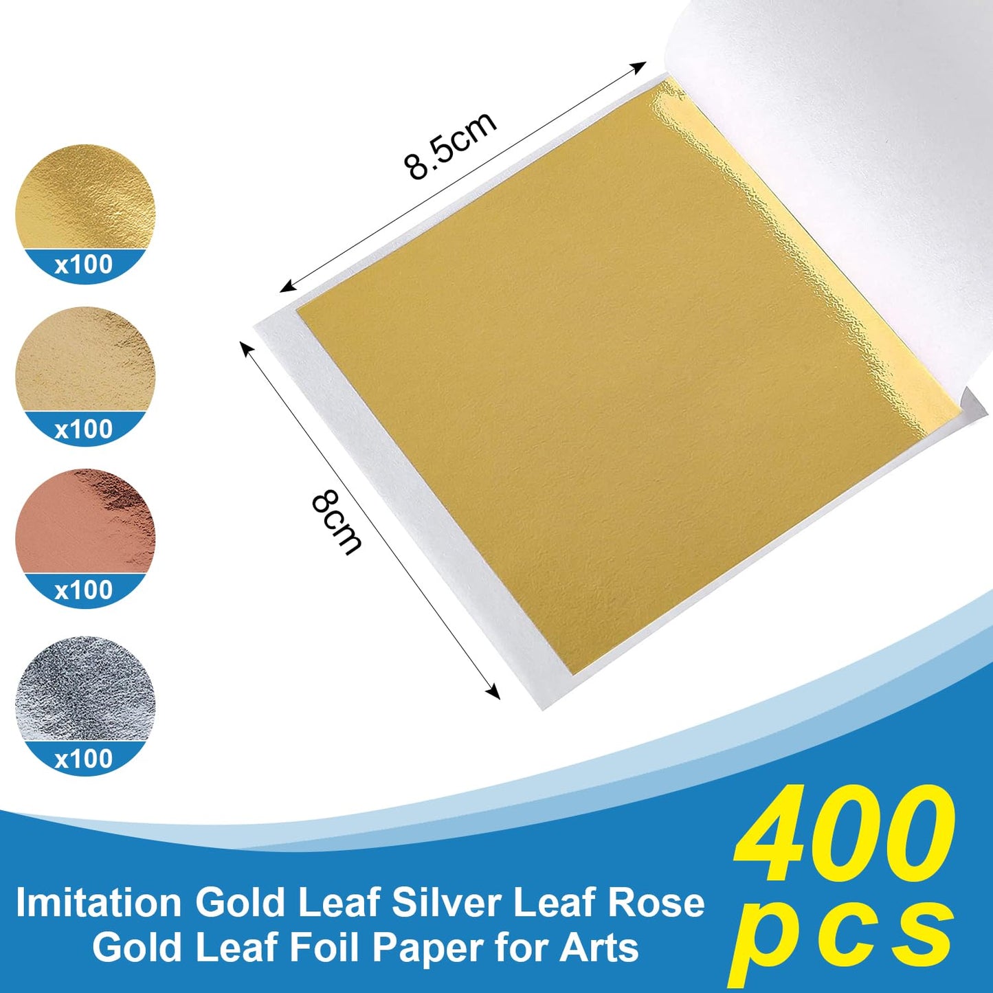 400 Pcs Imitation Rose Silver Gold Leaf Sheets for Resin, Gold Foils Sheets Paper Nail Foil for Paint, Resin, Nails, Jewelry, Arts, Gilding Crafting, Decoration, Sculpture, Furniture