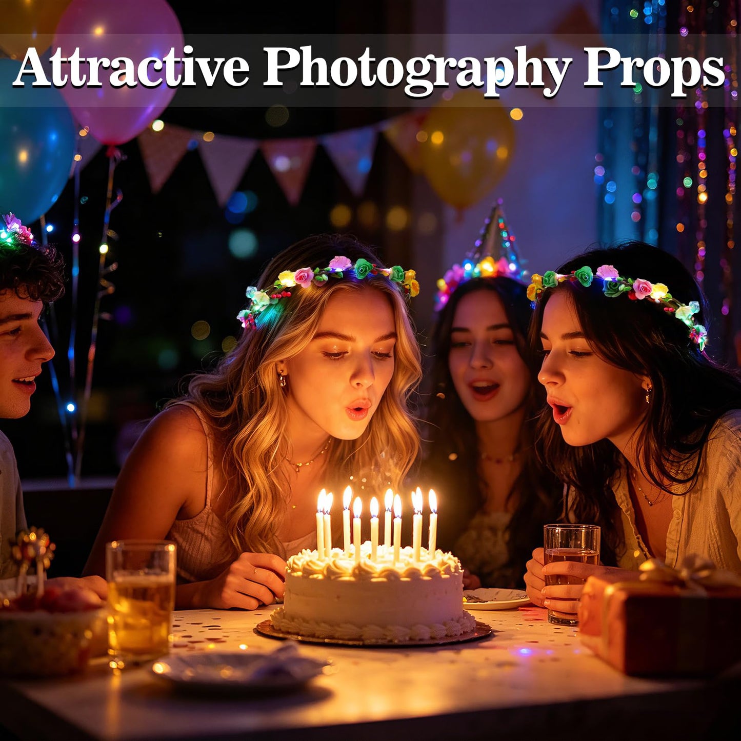 20 Pcs LED Flower Crowns Headbands - Light Up Headband for Women, Garlands Glowing Floral Wreath Crowns for Wedding Beach Party Birthday Cosplay Gifts