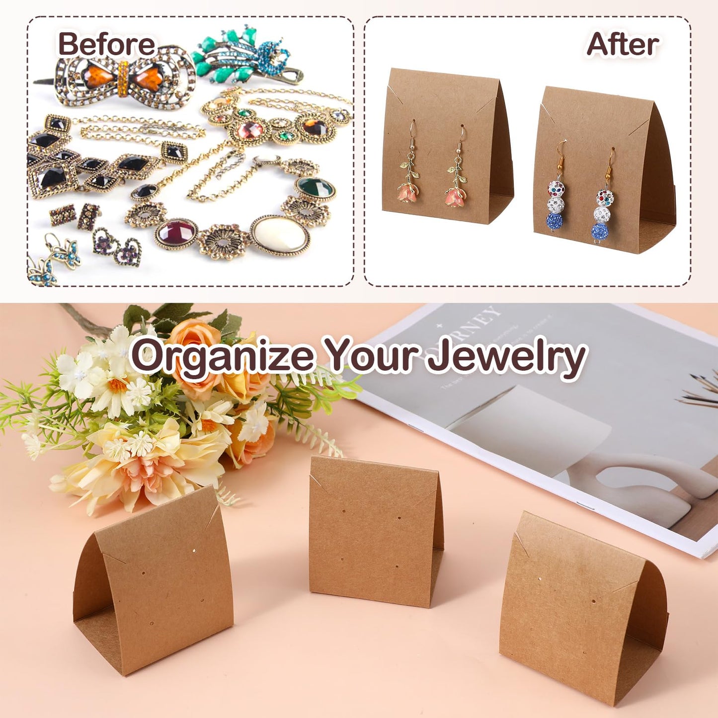 200 Pcs Standing Earring Display Cards Jewelry Display Cards Paper Hanging Earring Packaging for Small Business Jewelry Packaging Supplies Selling DIY Retail Show Photography Props