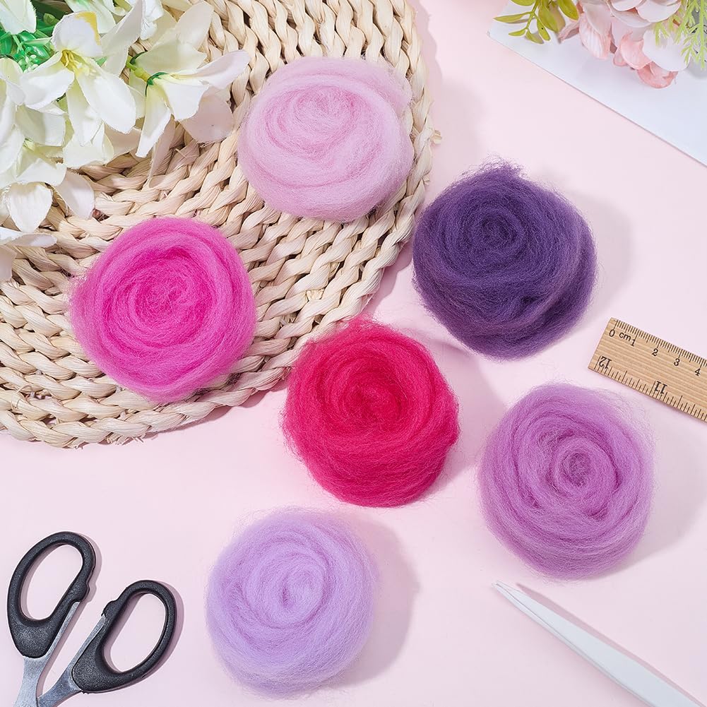 SOFPLATE 18Pcs 6 Colors Wool Roving Colors Needle Felting Yarn Bulk Pink Purple Flower Art Handcraft Spring Wet Felting Hand Spinning Wool for Beginners DIY Weaving Blending Craft Supplies Adults