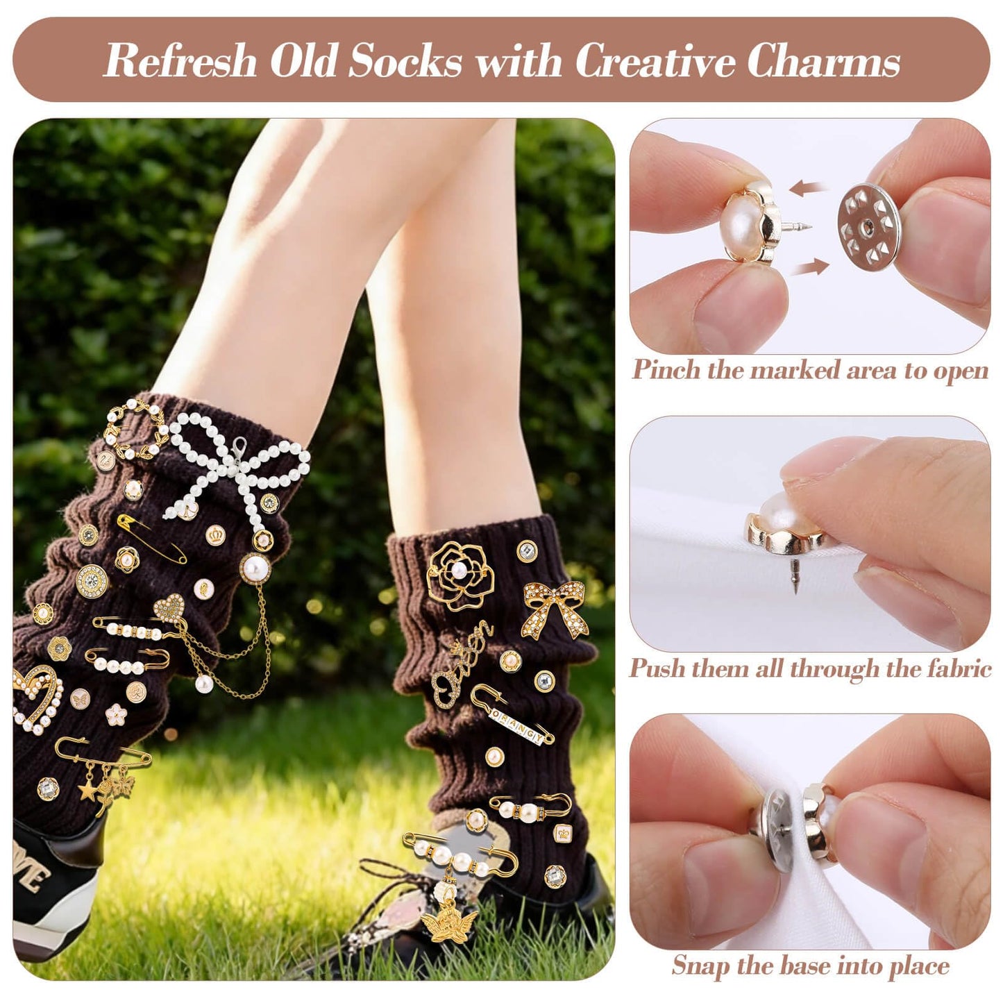 Tetutor 389 pcs Shoe Charms for Sneakers, Junk Socks Charms Kit, Pearl and Rhinestone Shoelace Charm with Brooches and Pins for Women, DIY Accessories for Decorating and Personalizing Socks