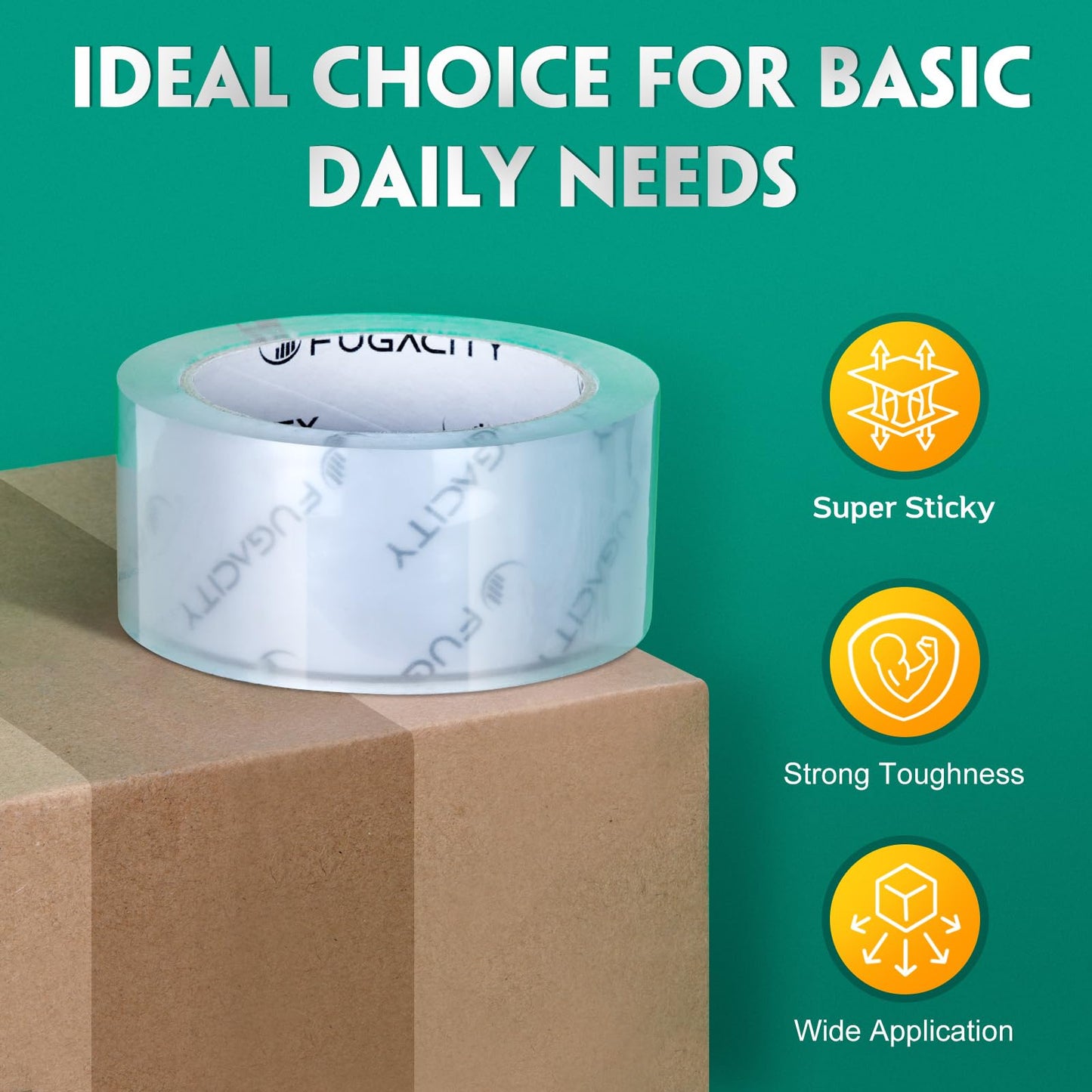 FugaCity Clear Packing Tape Refills (36 Rolls),Heavy Duty Packaging Tape for Moving Sealing, Moving Supplies,2.7 Mil Thick, 1.88 in Wide,65 Yards Per Roll,Total 2340 Yards