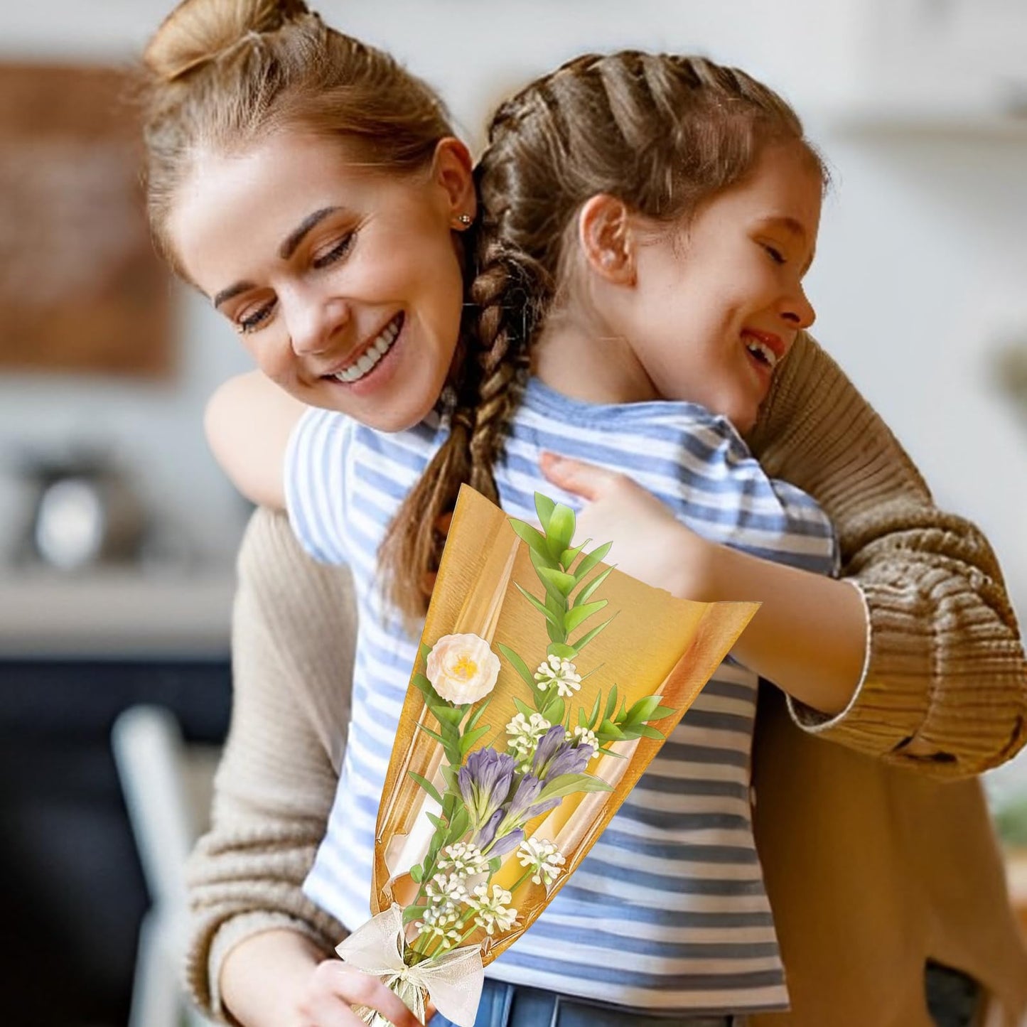 XABMU Flower Bouquet Bags - 50 Pack Kraft & Clear Floral Wrapping Sleeves for Wedding, Graduation, Mother’s Day Gifting & Florist Supplies