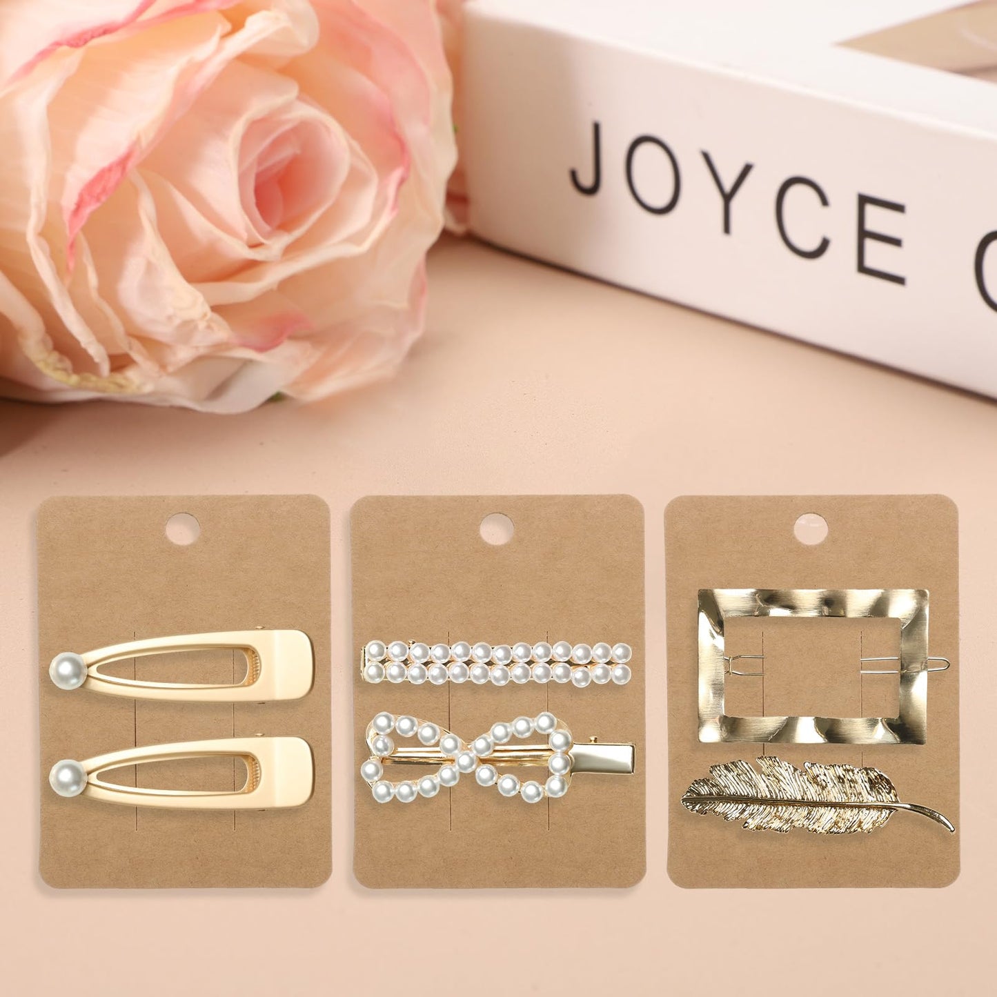 uxcell 100 Pcs Hair Clip Display Cards, Paper Cardboard Hair Bow Holder Jewelry Paper Earring Packaging Cards for Selling Small Business Jewelry Making Hair Barrettes, Brown
