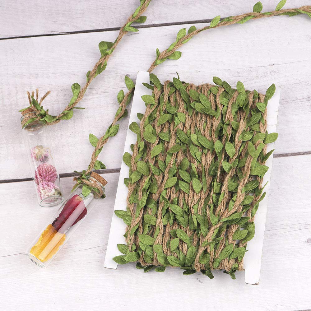 66 Feet Burlap Leaf Ribbon with Artificial Vine Green Leaves, NOGAMOGA Natural Jute Twine for DIY Crafts, Wedding Decoration, Home, Garden Artworks and Craftsneeds