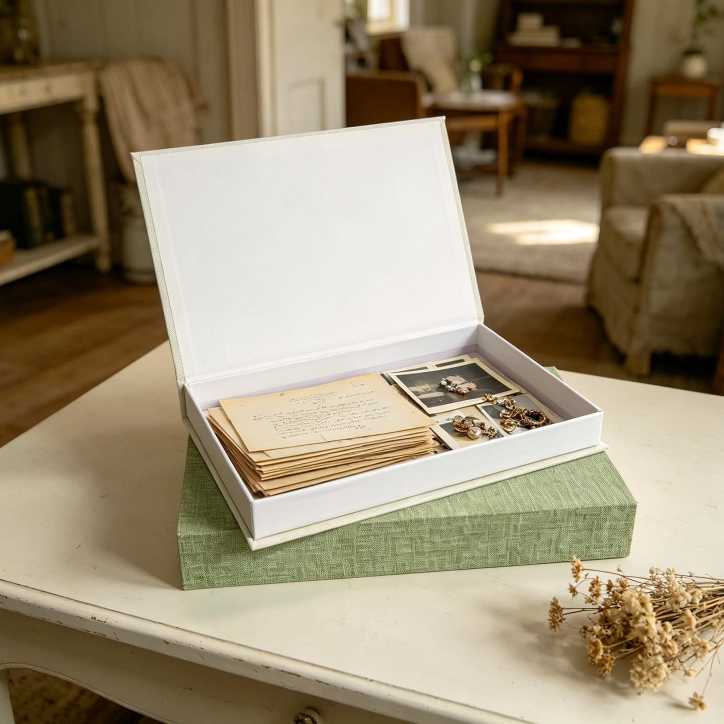 NSdawali Decorative Books Set of 2 Linen Fabric Faux Storage Fake Book Boxes Coffee Table Books Decor Aesthetic for Home Office Entryway Bookshelf Mantel Decoration Photo Storage Box (Sage and White)